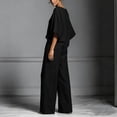 thumbnail image 5 of Workout Sets for Women Short Sleeve Flowy 2 Piece Sets for Women 3/4 Sleeve Loose Tops Wide Leg Pants Matching Suit for Office Vacation Wear Black L, 5 of 6