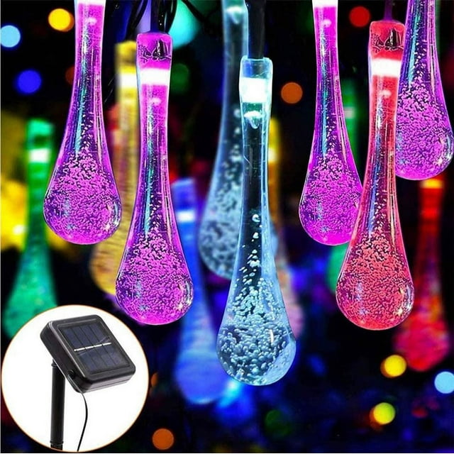 Sowaz Solar String Lights 20 Feet 30 LED Water Drop Solar Fairy Waterproof Lights for Garden, Patio, Yard, Home, Parties, Multi Color