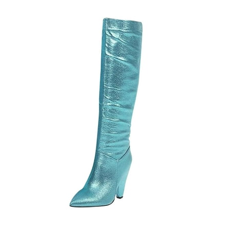 

Fesfesfes Fuzzy Boots for Women Winter Disco Dancing Sexy Flash Club Ultra High Heel Slimming High Tube With Velvet US:8.5(41)