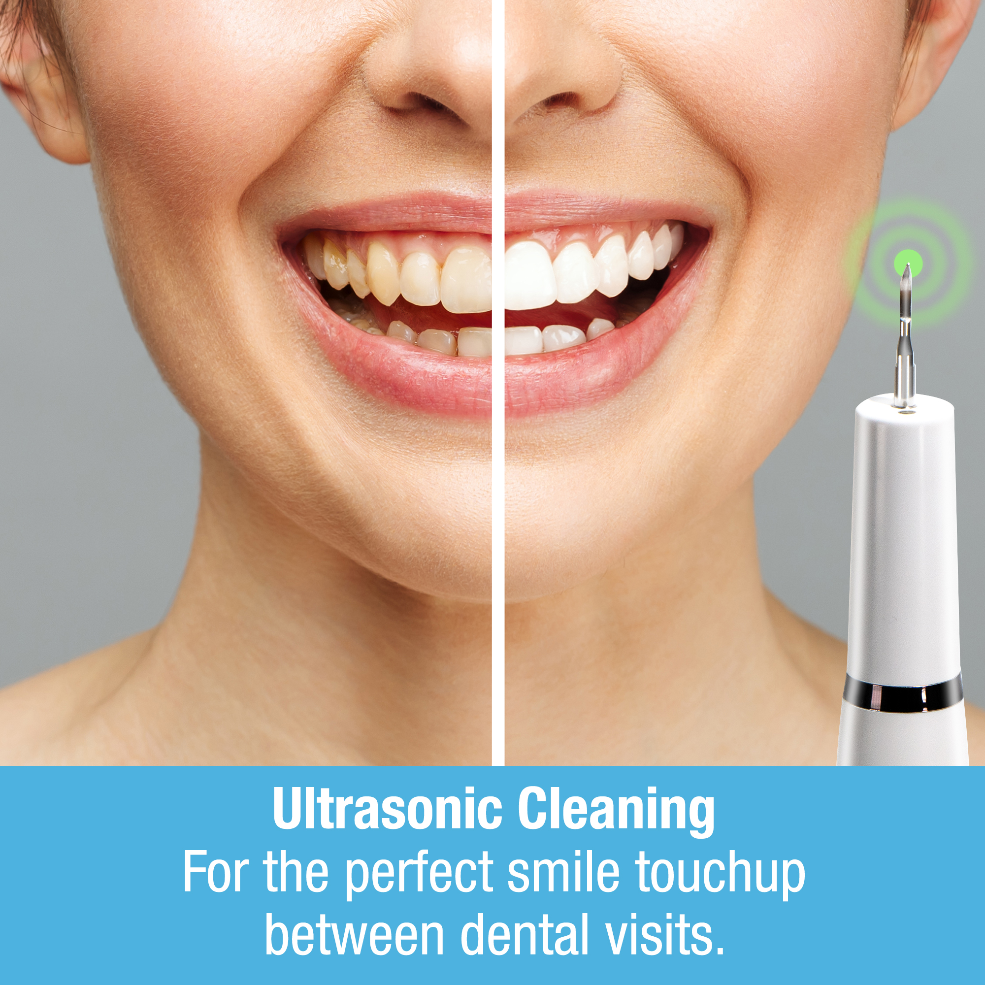Tilcare Ultrasonic Dental Cleaner Kit - Electric Teeth Cleaning Kit for Stain Removal 4 Replacement Heads, Mirror and Tongue Scraper - Rechargeable with 3 Modes
