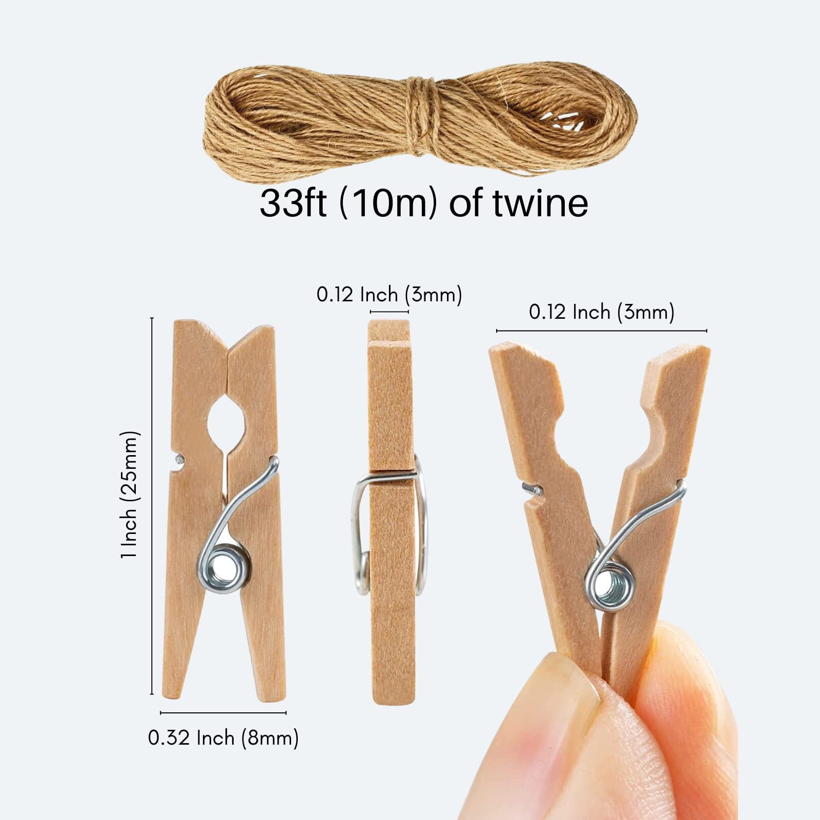 Mini Clothes Pins for Photo, Small Clothespins 200 pcs 1 Natural Wooden  Mini Clothes Pins with Jute Twine, Mini Photo Clip 