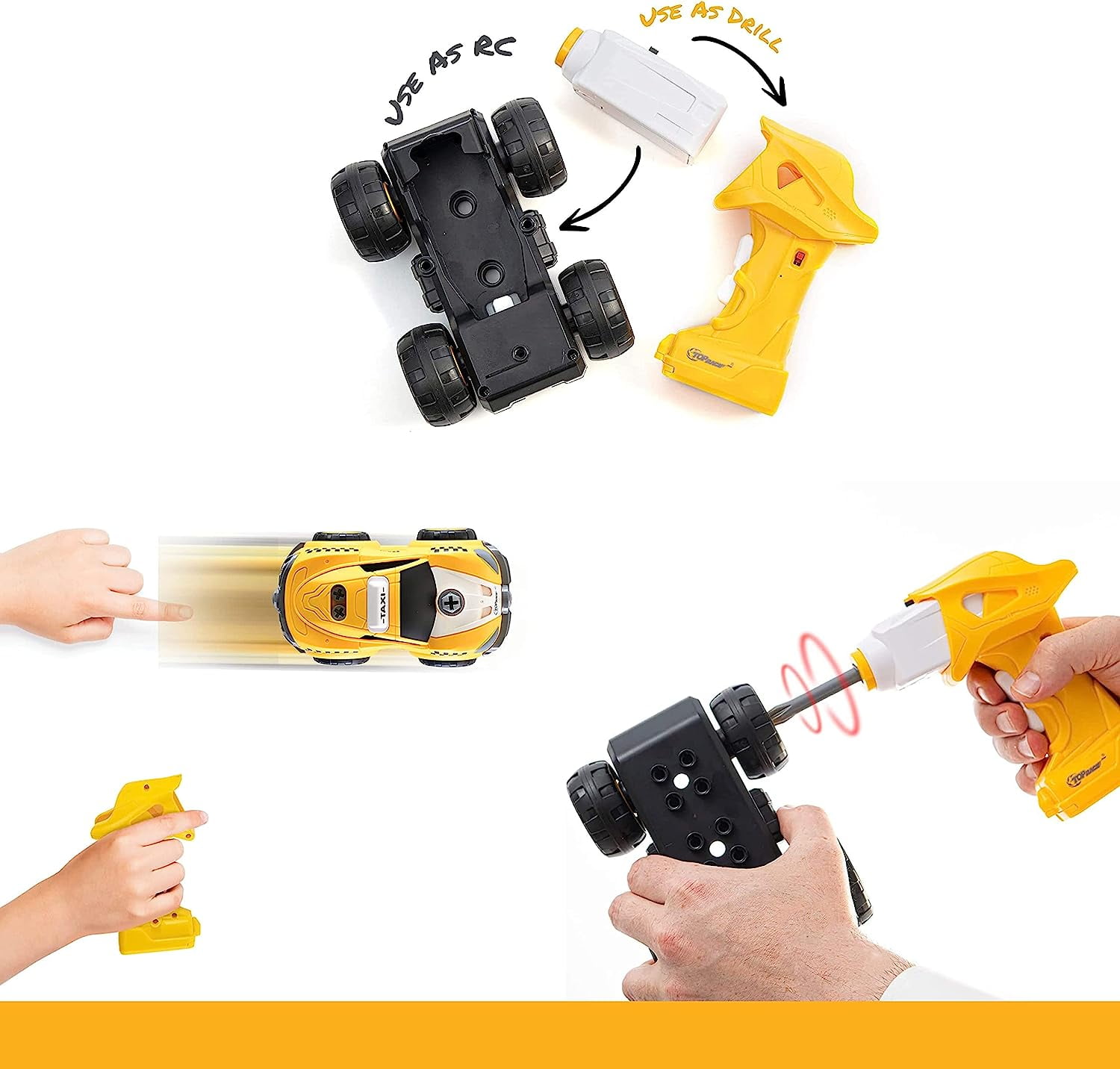 Take Apart Toys with Electric Drill | Converts to Remote Control Car | 3 in one School Bus, Taxi, Train, Take Apart Toy for Boys | Gift Toys for Boys 3,4,5,6,7 Year Olds | Kids Stem Building Toy