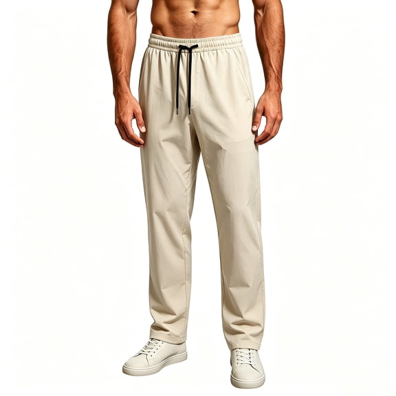 Mlkoz Mens Pants Summer Breathable Loose Mesh Cool Loose Straight Pants,Khaki,XXL