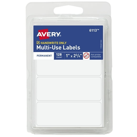 Avery Multiuse Permanent Labels, 1" x 2-3/4" Rectangle Labels, White, Non-Printable, 128 Total (6113)