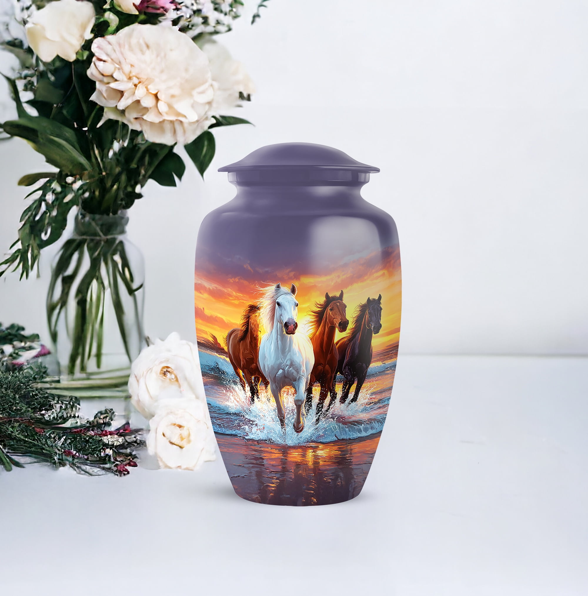 Horse Cremation Urn, Large Urns For Ashes Adult Male, Wild Horse Tribute Urns For Human Ash, Sunset Decorative Funeral Cremation Urn For Ashes, (Size, 10 Inch, 1 Pc)