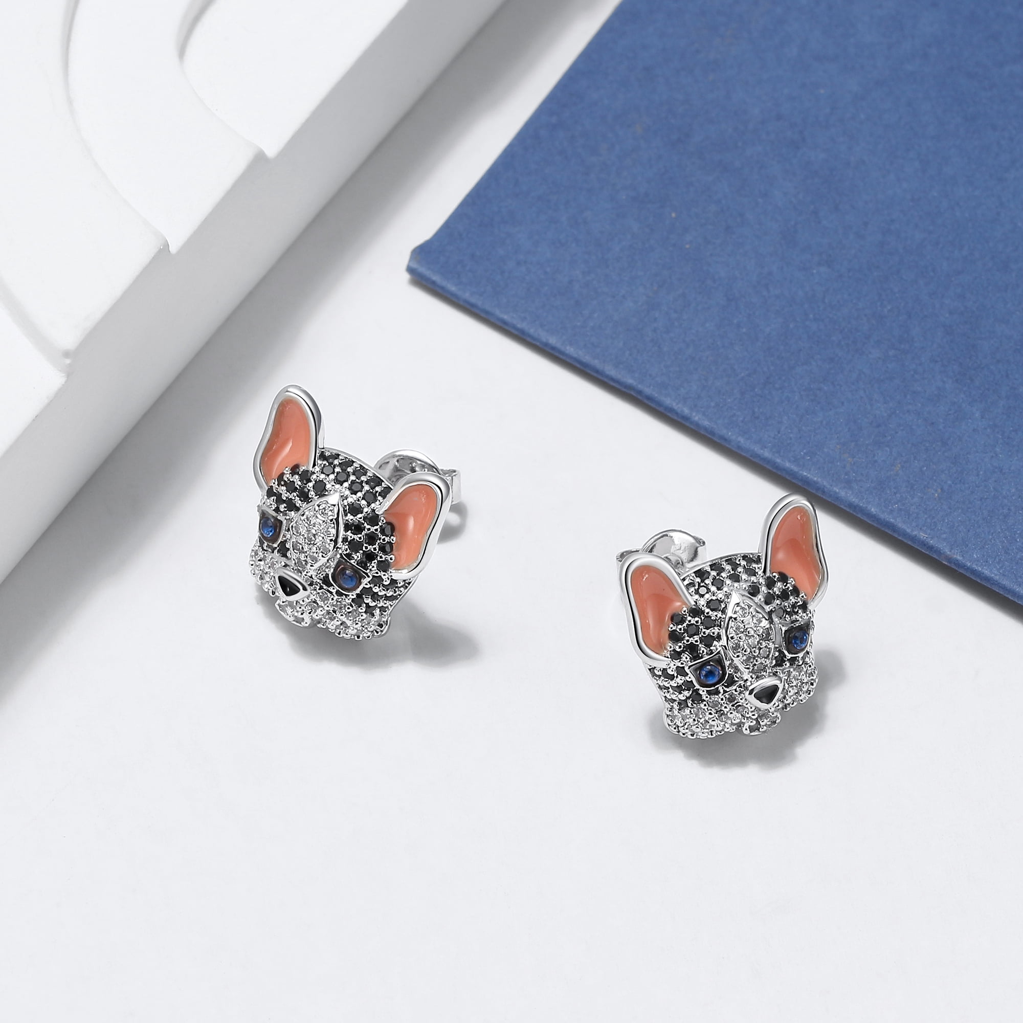 Frenchie Dog Stud Earrings for Women French Bulldog  Cubic Zirconia Ginger Lyne Collection