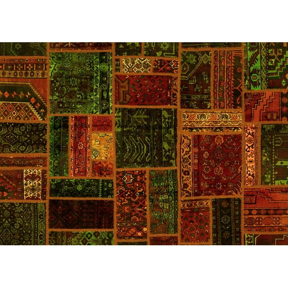Ahgly Company Indoor Rectangle Oriental Yellow Modern Area Rugs, 8' x 10'