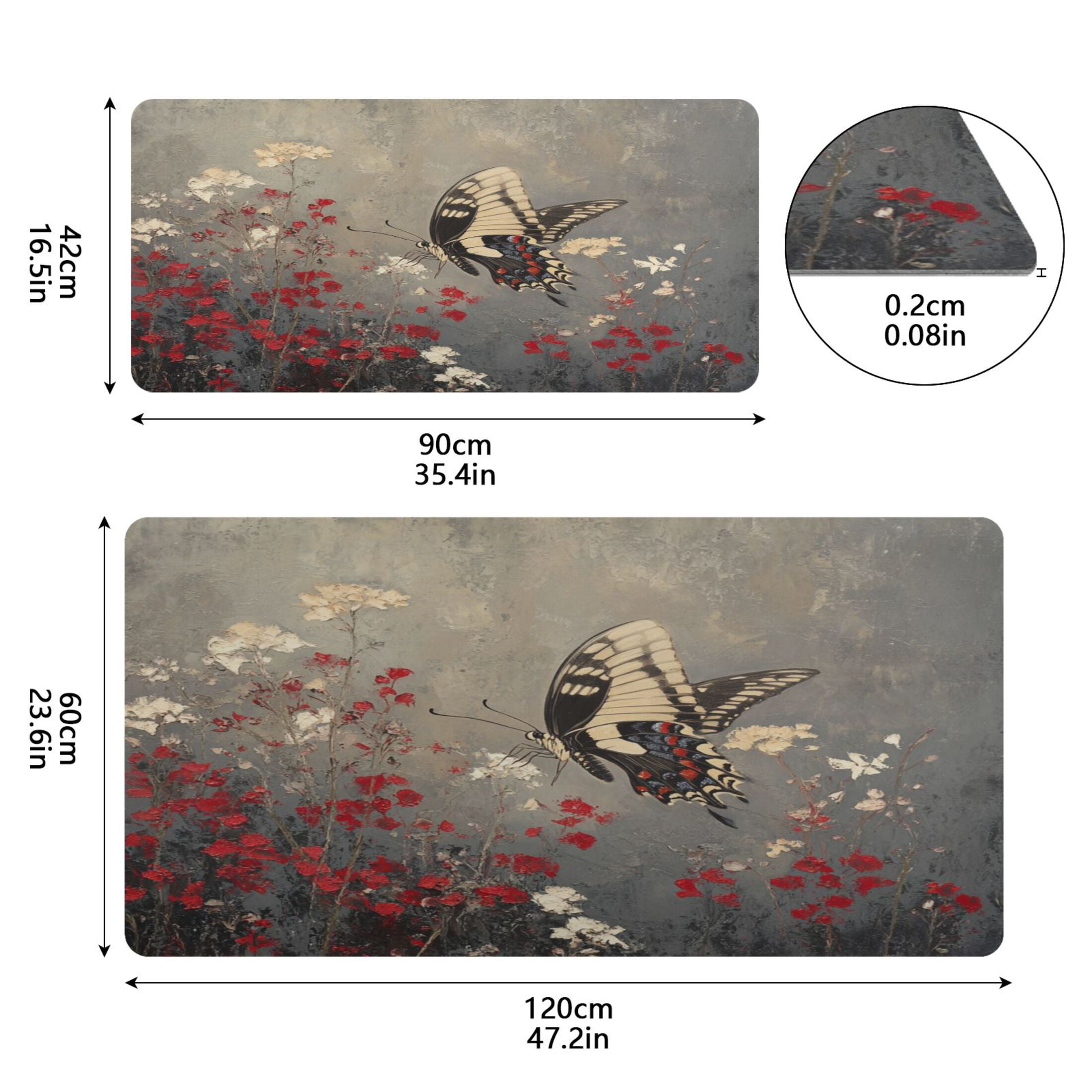 Wobogo Black and White Butterfly Gaming Mouse Pad Non-slip Leather Desk Mat Water Resist Keyboard Pad for Gamer Office 16.5×35.4in