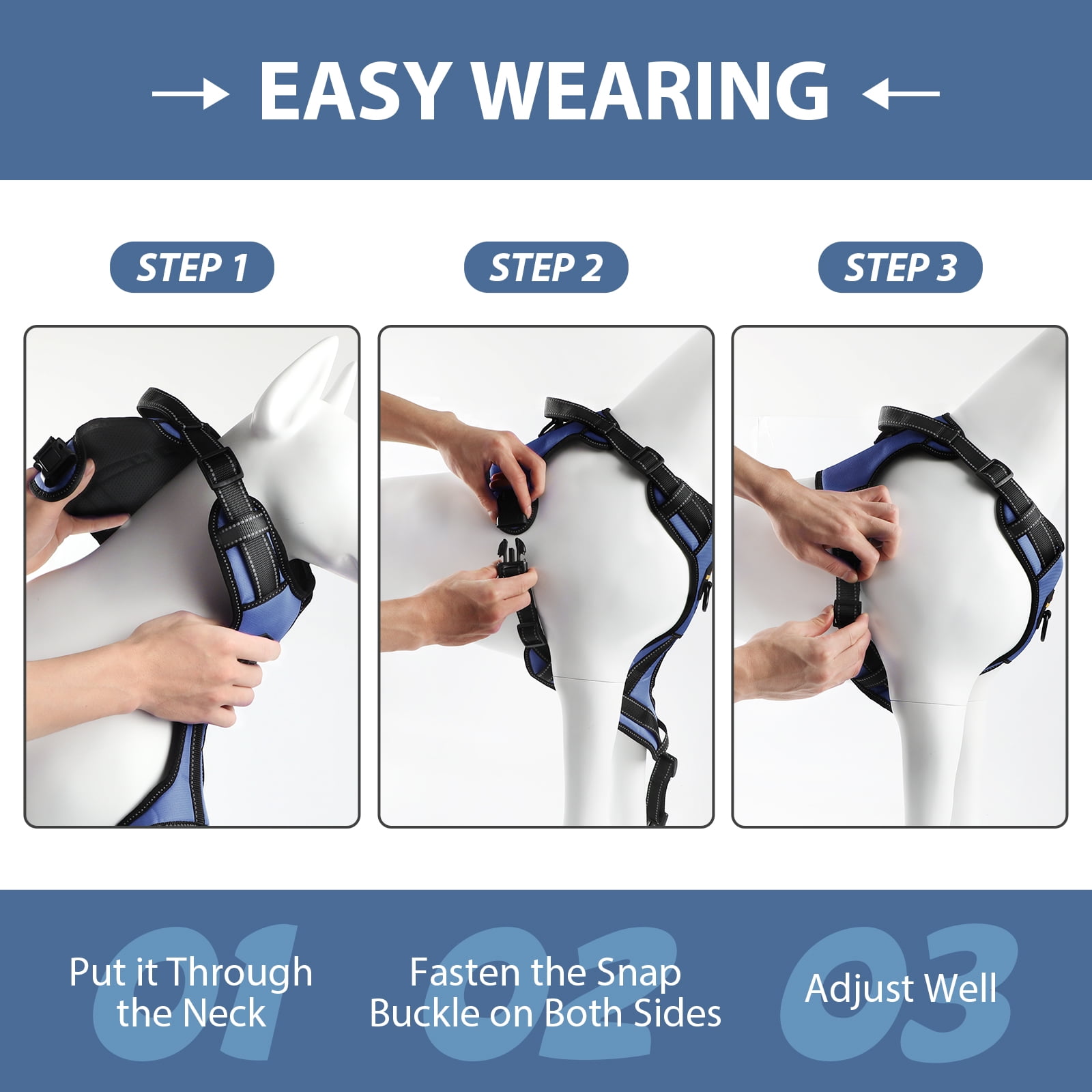 MASBRILL Dog Harness and Leash Set, No Pull Vest Harness, Reflective Adjustable Soft Padded Pet Harness with Handle for Small to Large Dogs