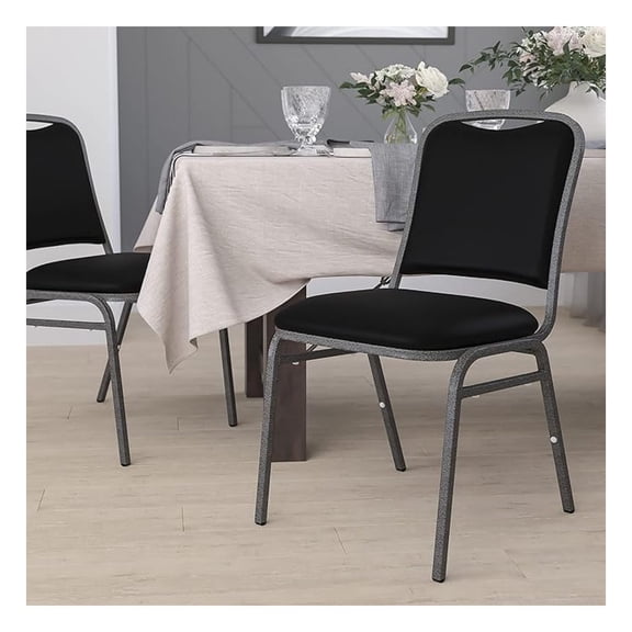 AIZYT Stacking Banquet Chair in Black Vinyl with Silver Vein Frame Padded Seat Multipurpose Event Chair for Catering Hall