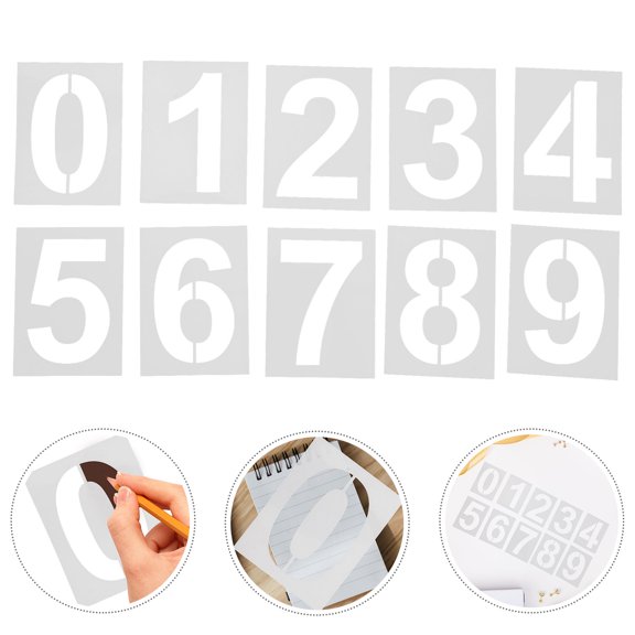 PAMINGONO 10Pcs Reusable Large Number Stencils for Drawing and Spray Painting Plastic White Templates