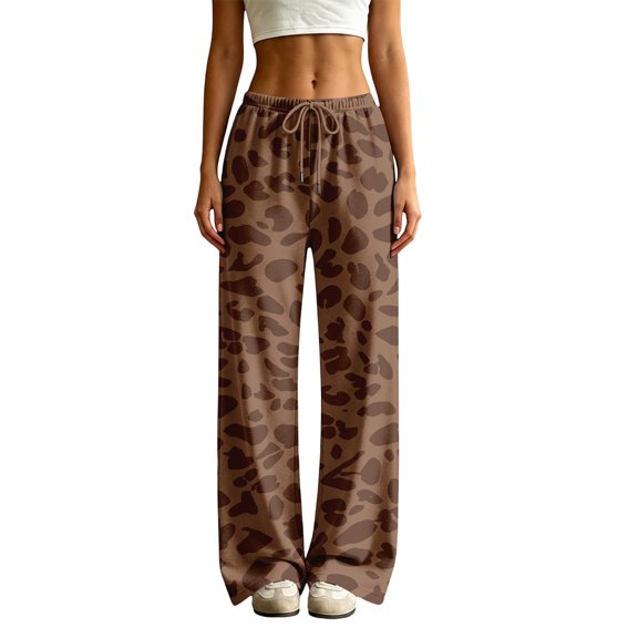 HKYNLAG Womens Sweatpants Leopard Print High Waisted Drawstring Baggy Pants Comfy Fashion Lounge Trousers with Pockets L