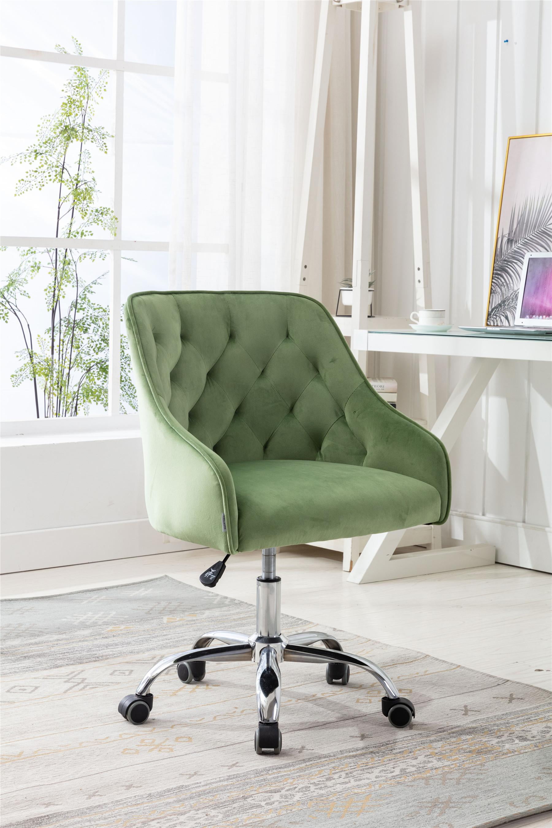 Modern Swivel Home Office Desk Chair Mid Back Velvet Shell Chair