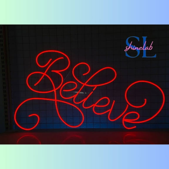 Shinelab Believe Christmas Neon Sign, Merry Christmas Led Sign, Winter Season Wall Art, Believe Home Wall Decor 86