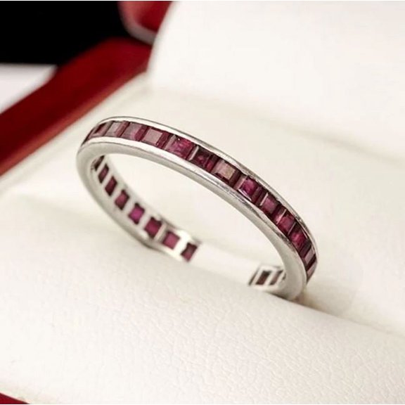 Channel Setting Ruby Eternity Band Princess Cut Eternity Wedding Band Ring 925 Sterling Silver Gemstone Jewelry For Women Gift