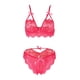 thumbnail image 3 of Gibobby Sujetador De Encaje Para Mujer Lencería de dos piezas para mujer, sexy con encaje floral, escote en V profundo, brasier inalámbrico y tanga exótico(Rosa caliente, M), 3 of 5