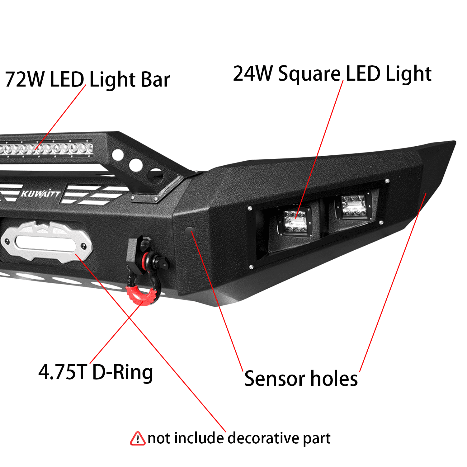 TIOYAR For 2005-2015 Toyota Tacoma Steel New Front and Rear Bumper With Winch Plate&Lights (Black Texture)