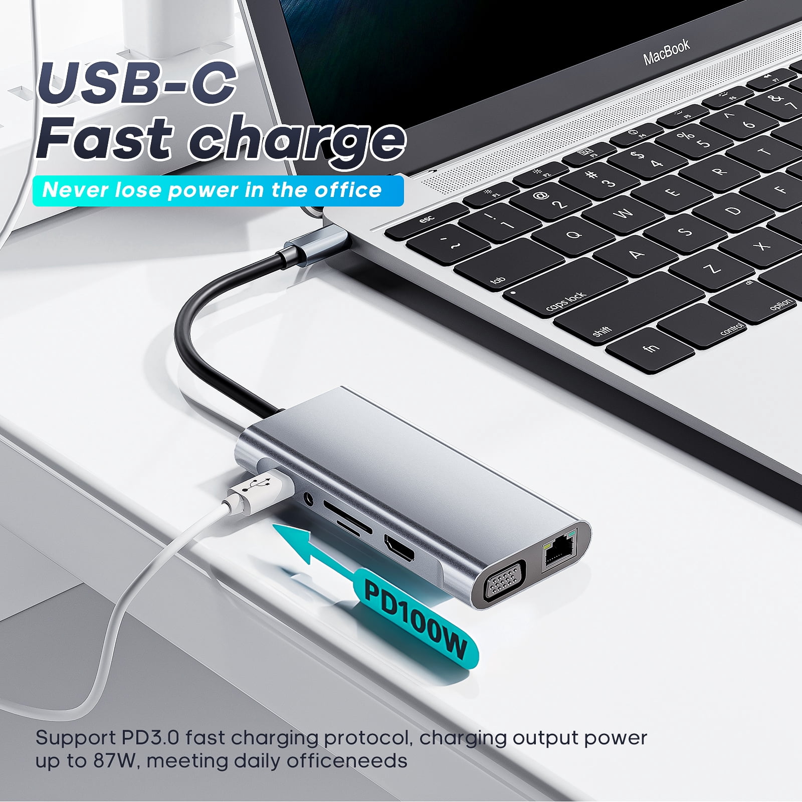 SUGIFT 11-in-1 USB C Hub Docking Station with 4K HDMI and SD Card Reader for Laptop and Tablet, Gray
