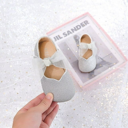 

DancePeanut Spring Kids Girls Princess Lace Butterfly-Knot Casual Shoes Children Hook & Loop Sequins Flats Size 21-30