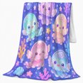 thumbnail image 2 of Cute Jellyfish with Coral and Bubbles, Playful Ocean Style for Sea Lovers, Pastel Underwater Motif and Birthday Gift, Cozy Flannel Blanket for Bedroom and bedroom, Home Decor, 2 of 9
