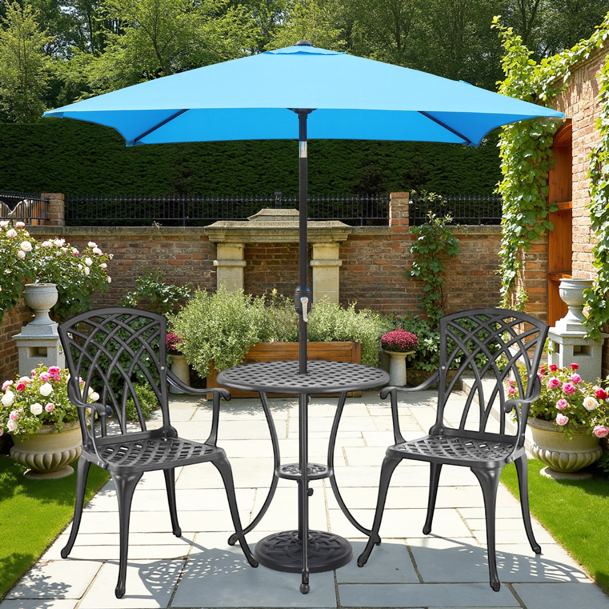 Abble 6.5FT Square Outdoor Patio Umbrella with Push Button Tilt and Crank Handle, Market Umbrella for Garden Deck Backyard Pool,  Aqua