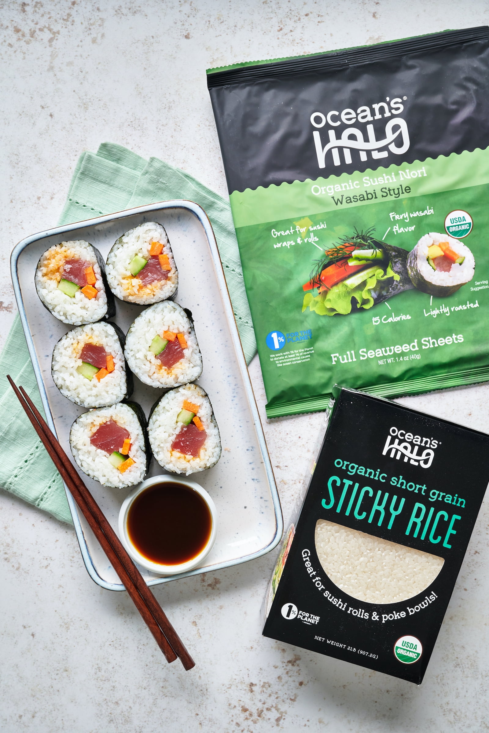 (2 pack) Ocean's Halo, Wasabi Sushi Nori Seaweed Sheets, Organic, Vegan, Shelf-Stable, Perfect Paper for Wraps, 10 per Pack, 1.4 oz.