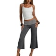 thumbnail image 6 of Cropped Pants Womens Casual Wide Leg Low Rise Fold Over Stretch Gaucho Pants for Summer Sweatpants Beach Holiday Streetwear Black M, 6 of 6