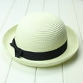 thumbnail image 2 of Fashion Women's Girls Bowknot Roll up Wide Brim Dome Straw Summer Sun Hat Bowler Beach (Creamy White), 2 of 2