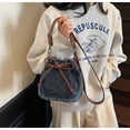 thumbnail image 2 of Sdmnsg-T Vintage Denim Bucket Crossbody Bag, Drawstring Bow Small Shoulder Purse, Adjustable Strap Casual Sling Handbag for Daily Outing Travel, 2 of 5