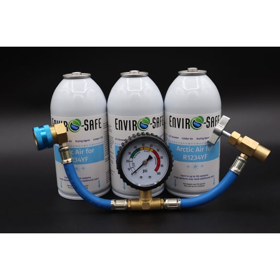 Enviro-Safe Arctic Air R1234yf 3 Cans Premium Brass Gauge
