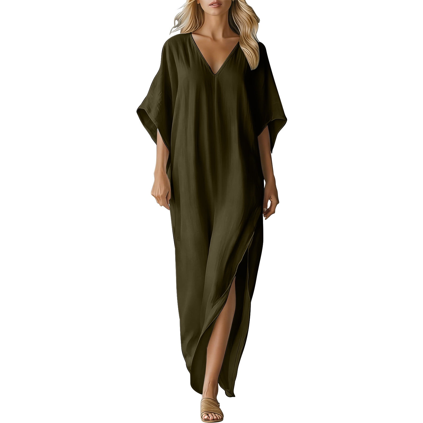Jerdar Women's Long Kaftan Bohemian Cardigan Beach Swimsuit Cover Up Dress Plus Size High Slit Robe L