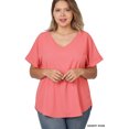 thumbnail image 2 of Zenana Women's V-Neck Heavy Dobby Boat Neck Rolled Short Sleeve Blouse Top, 2 of 3