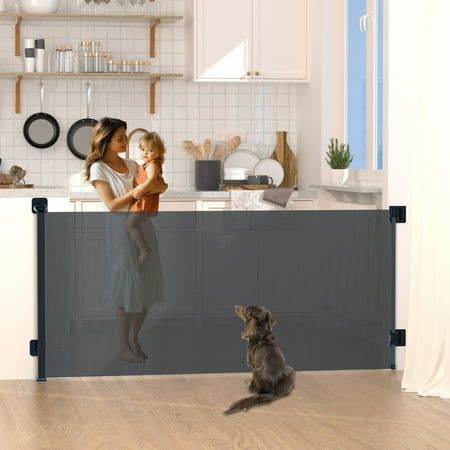 YUFU Retractable Baby Gates for Doorway  Punch-Free Install Extra Wide 55” x 33” Tall for Kids/Child or Pets Indoor and Outdoor Dog Gates for Doorways  Stairs  Hallways  Black