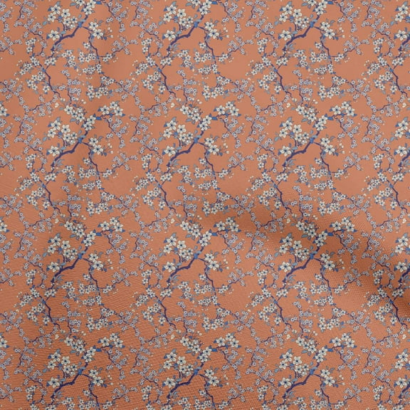 oneOone Silk Tabby Orange Fabric Floral Ditsy Fabric For Sewing Printed Craft Fabric By The Yard 42 Inch Wide