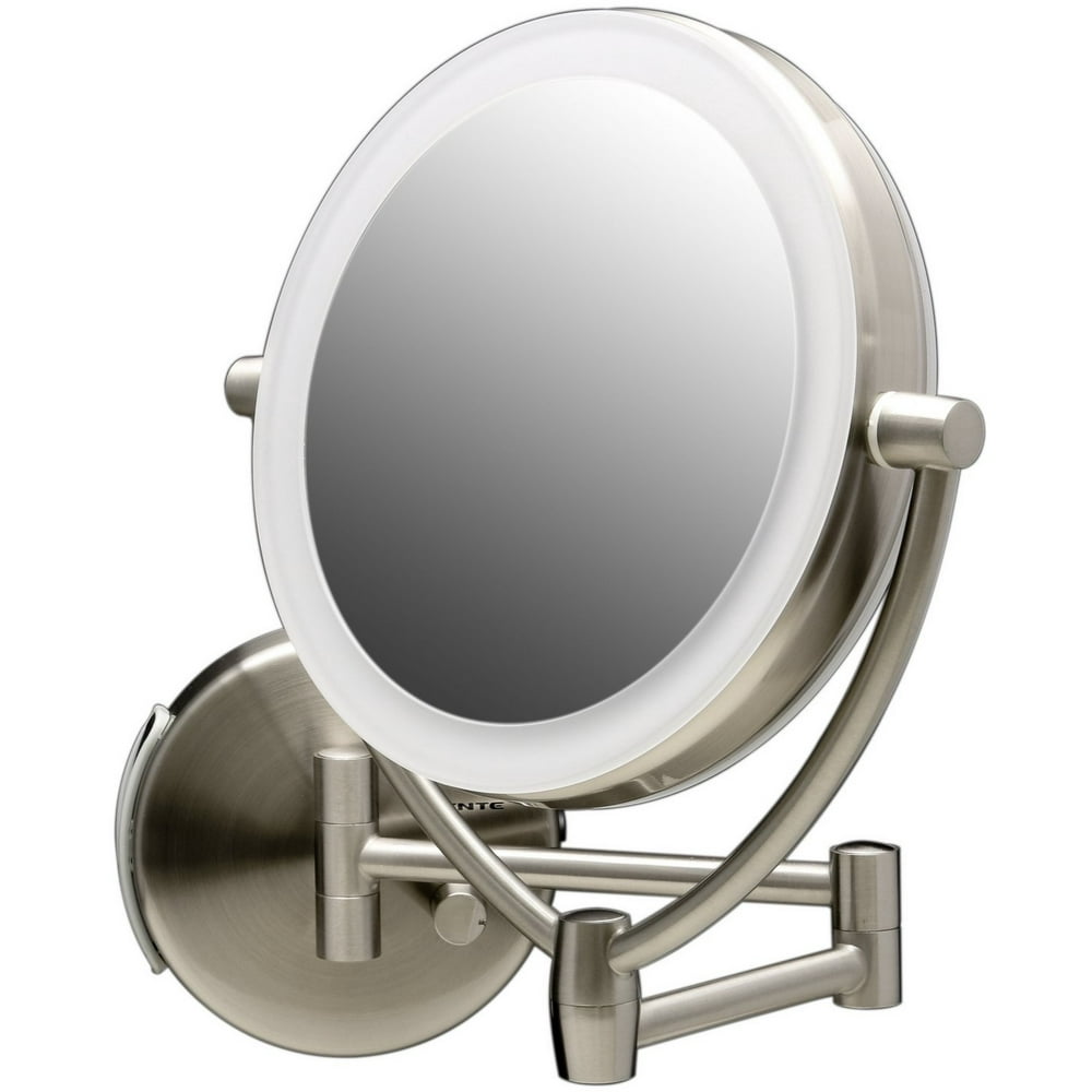 Ovente Wall Mount Lighted Makeup Mirror 7.5 Inch 1X 10X Magnifier
