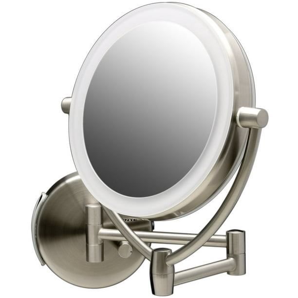 Ovente Wall Mount Lighted Makeup Mirror 7.5 Inch 1X 10X Magnifier