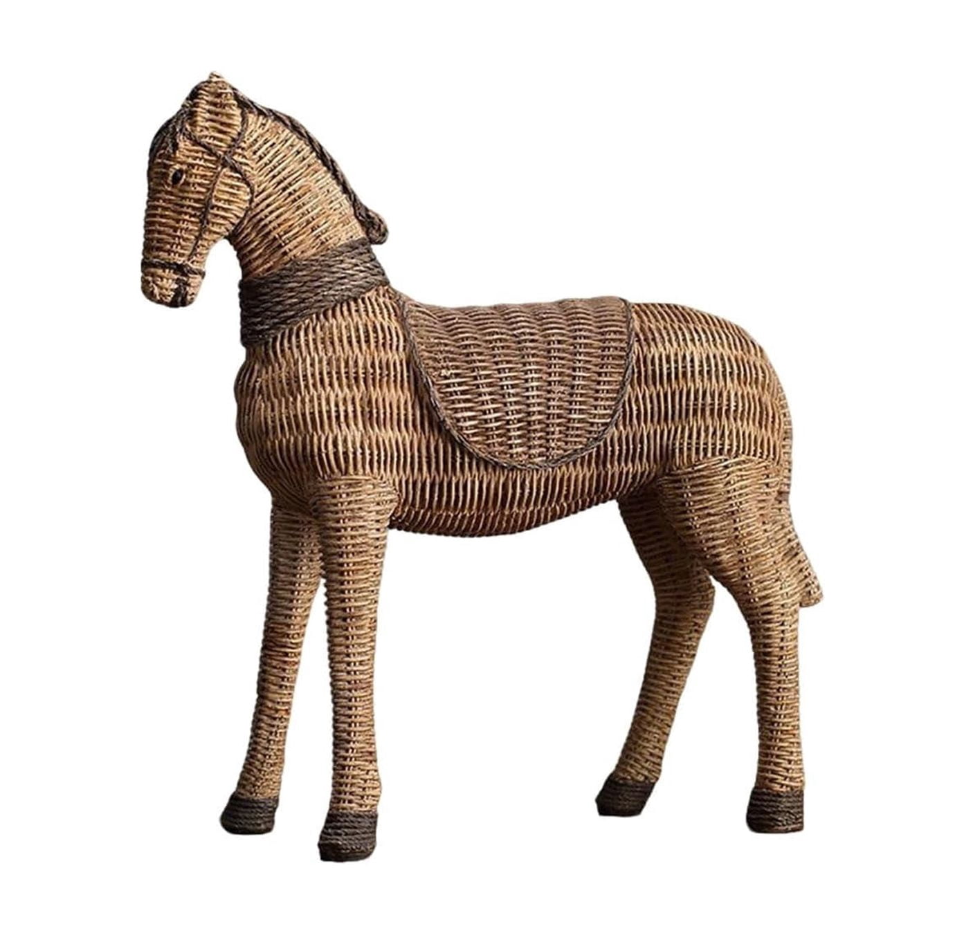 Rattan-Style Horse Statue – Handcrafted Resin Western Decor Figurine for Office, Shelf, and Entryway – Perfect Gift for Equestrian and Boho Lovers colorful