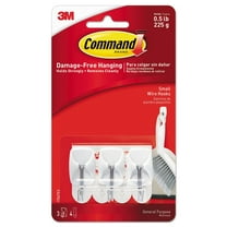 Command 17067ES Hooks w/Adhesive Strips,Small Wire,Holds 1/2 lb,3/PK,WE