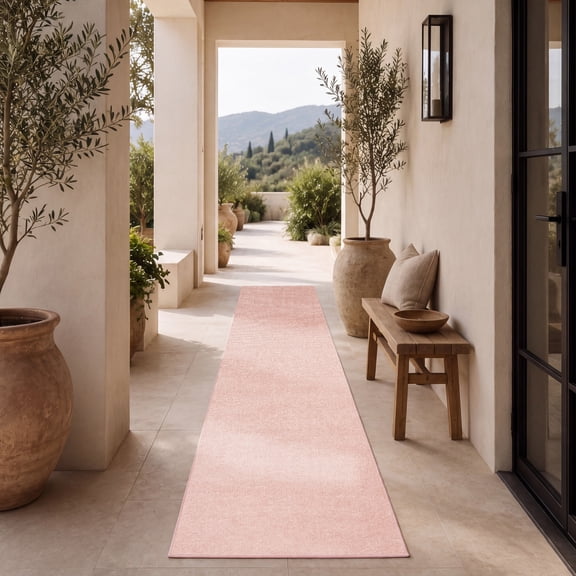 Nourison Essentials Indoor/Outdoor Pink 2'2" x 18 Area Rug, (2x18)