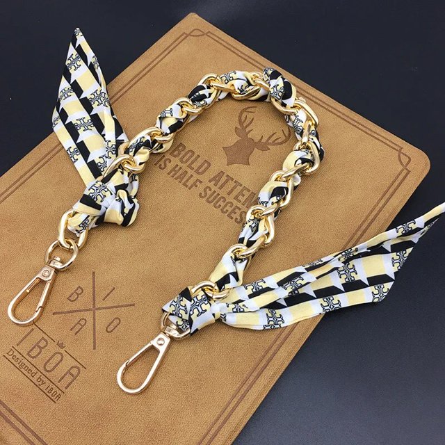 Silk Scarf Ribbon Handbag Accessories Chain Fashion Scarf Metal Chain Handle Bag Decor Bow Multifunction Ribbon Handbag Strap