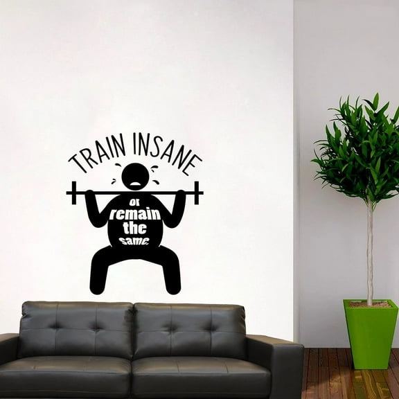 Train Insane Or Remain The Same Fitness Workout Success Motivation Quotes Wall Decal Healthy Lifestyle for Girls / Boys Gym Home Sports Room Decor Vinyl Wall Art Sticker Decoration Size (40x35 inch)