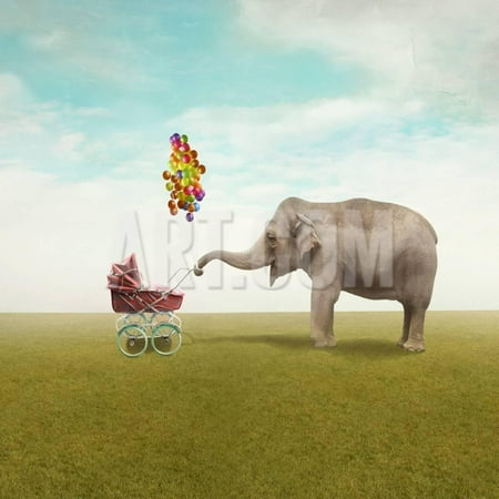 Heys 4 Wheel Funny Illustration with a Beautiful Elephant Leading Walking Her Child in a Wheelchair Print Wall Art By Valentina Photos ()