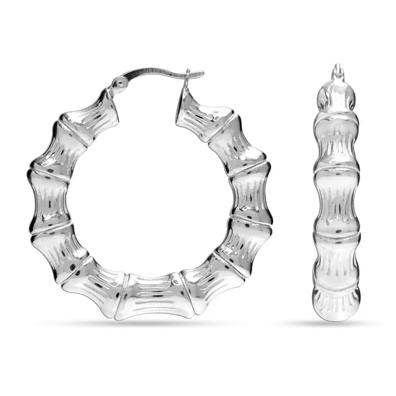 LeCalla 925 Sterling Silver Light-Weight Bamboo Hoop Earrings for Women and Teen 40MM
