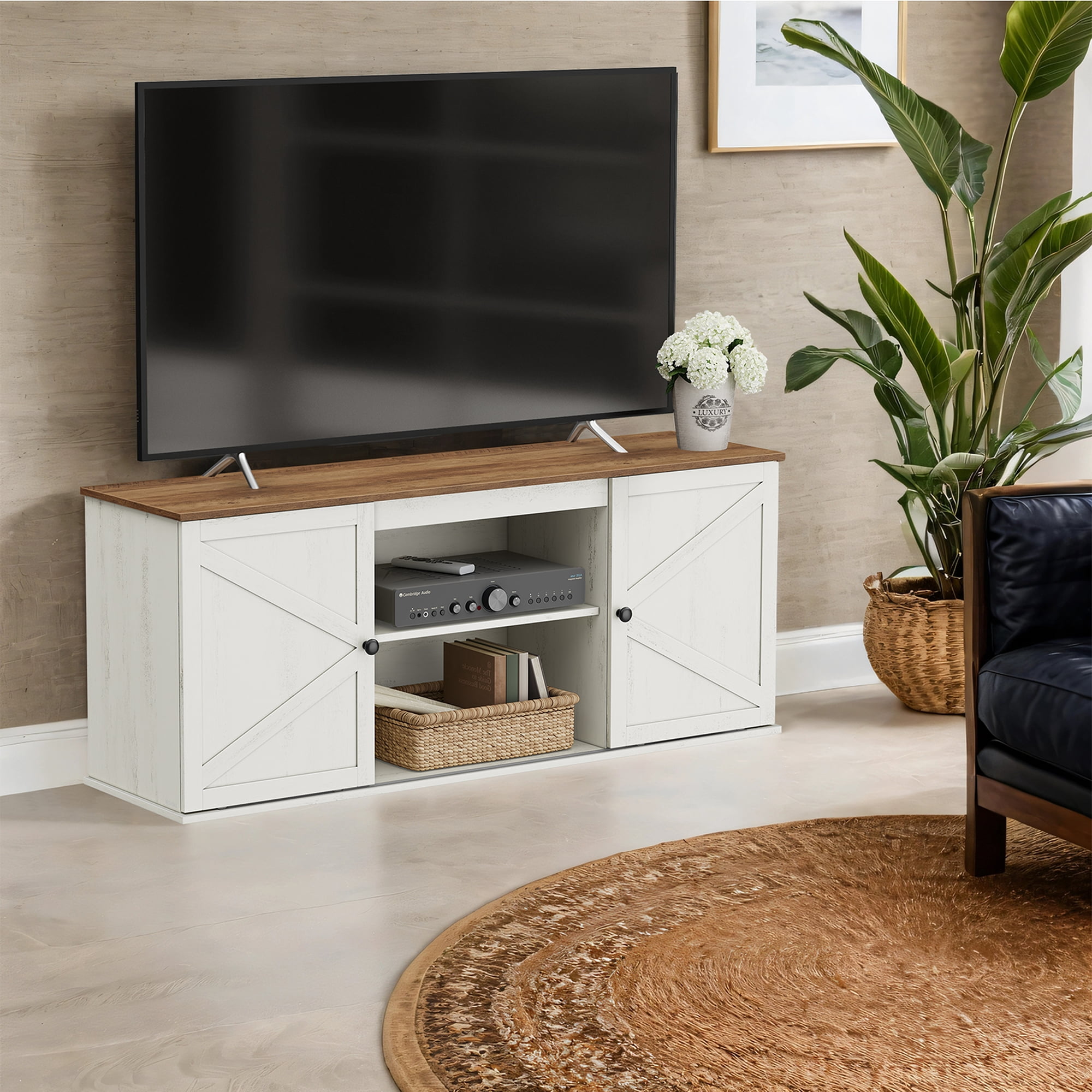 LEDREM 58" TV Stand for 65" TV, Entertainment Center Console Table with Adjustable Compartments, 170 lb Capacity, Easy Assembly
