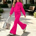 thumbnail image 5 of Spazoro Girls Sweatshirt Outfit Set, Heart Print Flared Leg Elastic Waist Long Sleeve Crewneck Fleece Lined Casual Clothes Set for Kids Hot Pink Size 9-10, 5 of 9
