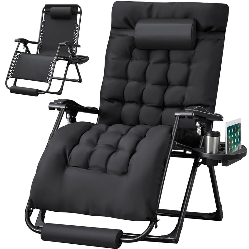 Homall Oversized Zero Gravity Chair with Removable Thick Cushion, Lawn Patio Reclining Chair Upgraded Alloy Lock and Cup Holder, for Indoor Outdoor, Black