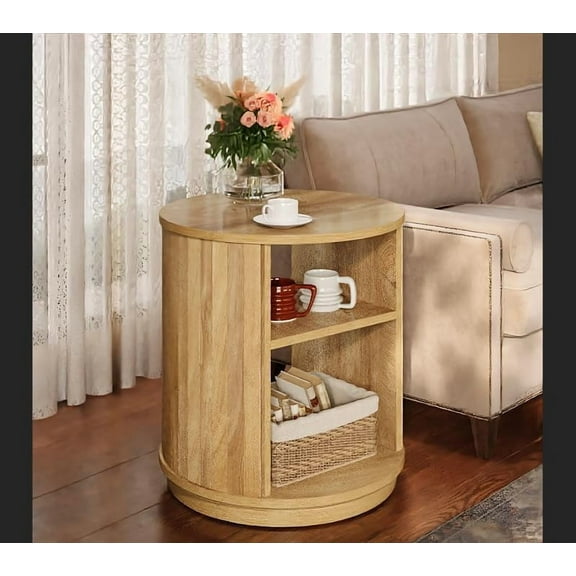 3-Tier Side Table, 23.6" Diameter Round End Table with Storage Shelf
