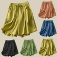 thumbnail image 2 of Gnshining Summer Wide Leg Shorts for Women Elastic Waist Shorts Lace Splicing Plus Size Sweat Shorts Solid Color Workout Shorts with Pockets, 2 of 5