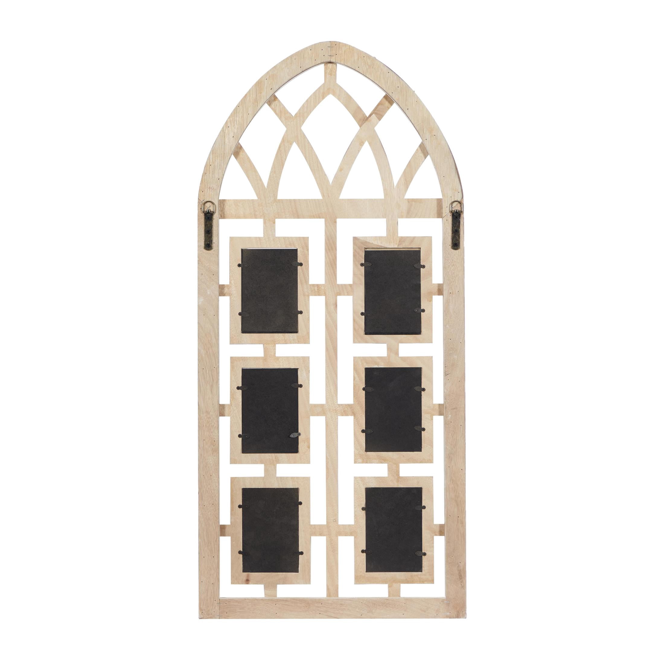 DecMode Vintage Wood Window Arch Shape 6 Slot Wall Photo Frame with Light Brown/White Finish, 19"W x 41"H