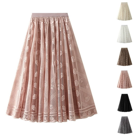 Elainilye Fashion Womens Pleated Midi Skirt Casual Long A-line Skirt Sexy High Waist Comfy Long Skirt,Black